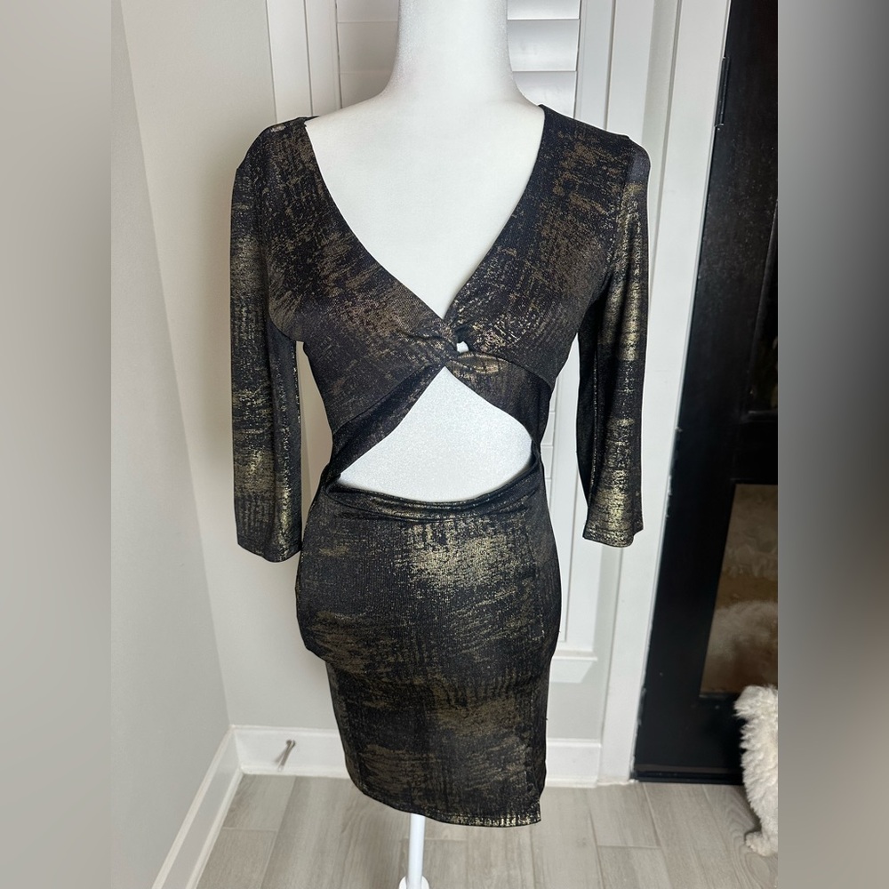 Sans Souci Black and Gold Embellished Bodycon Dress
